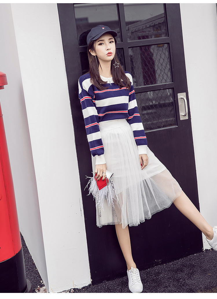 实拍韩版秋冬新款女装长袖套头条纹针织毛衣两件套套装裙子女-5.jpg