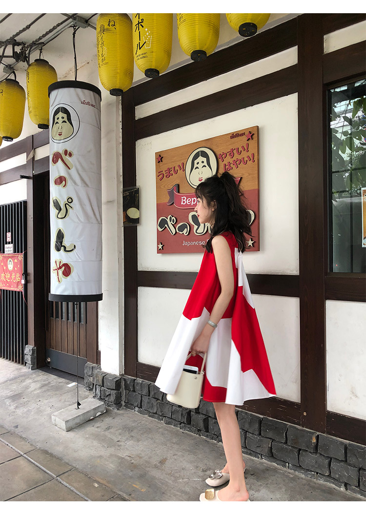 夏季新款拼接设计感圆领可爱无袖很仙的连衣裙红色韩版小清新-5.jpg