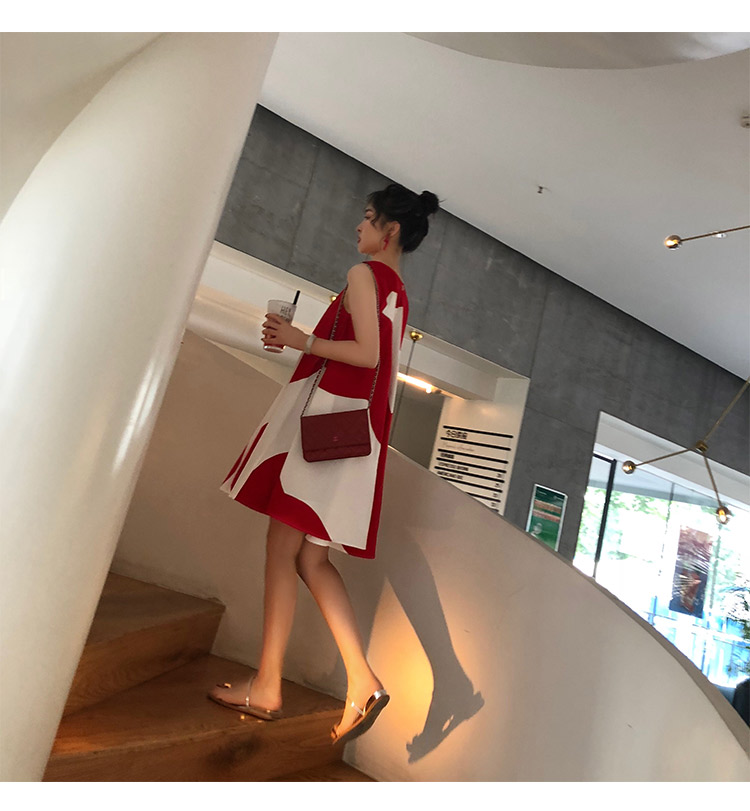 夏季新款拼接设计感圆领可爱无袖很仙的连衣裙红色韩版小清新-7.jpg
