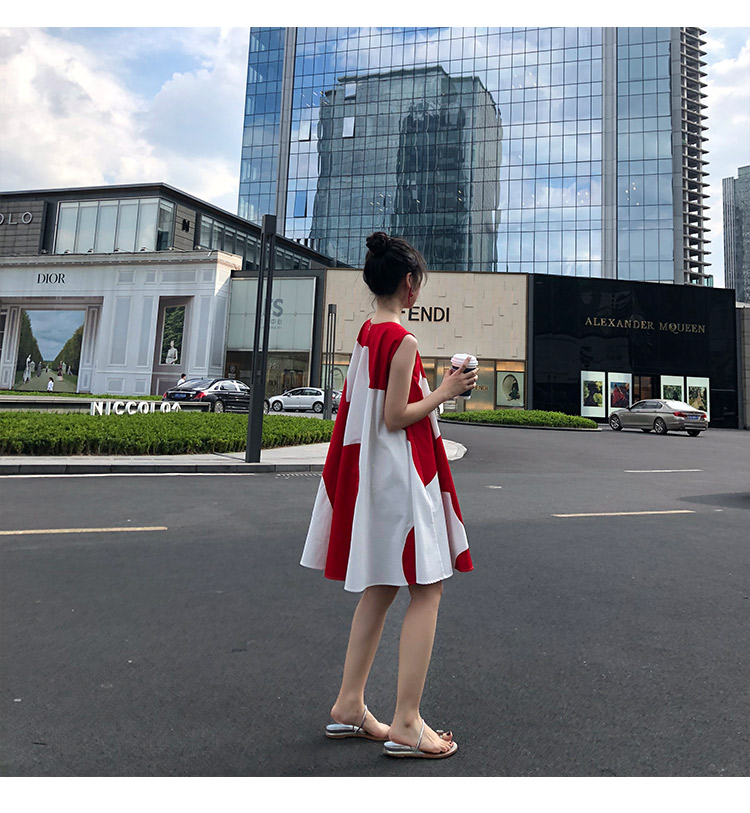 夏季新款拼接设计感圆领可爱无袖很仙的连衣裙红色韩版小清新-11.jpg