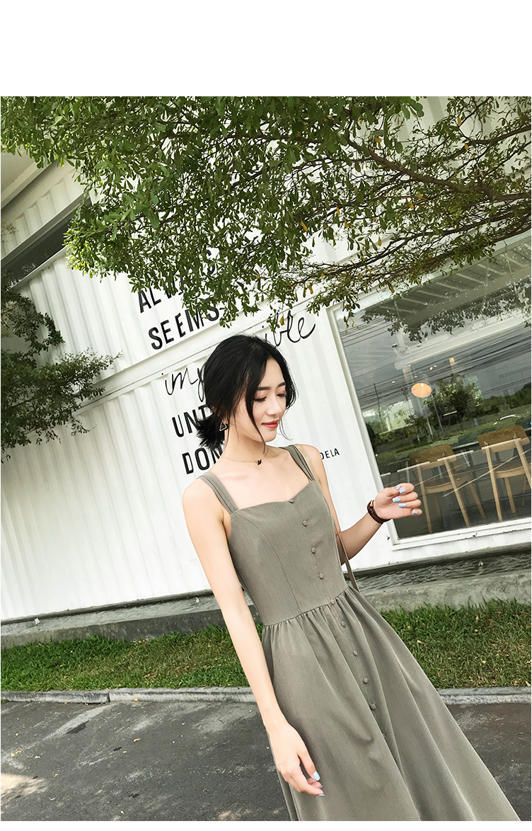 绿色吊带连衣裙小个子清新款流行夏季天收腰复古外穿裙子长款-23.jpg