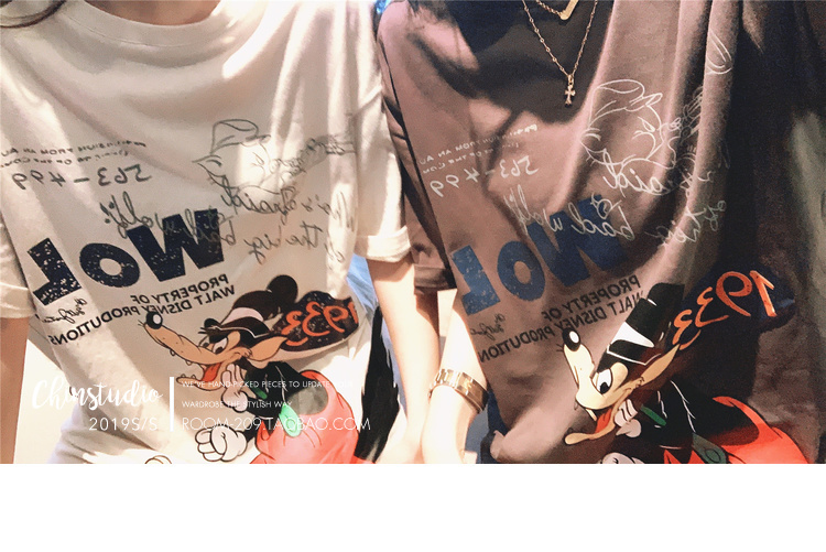 迪士尼三只小猪字母印花卡通短袖T恤女韩版宽松情侣装上衣-44.jpg