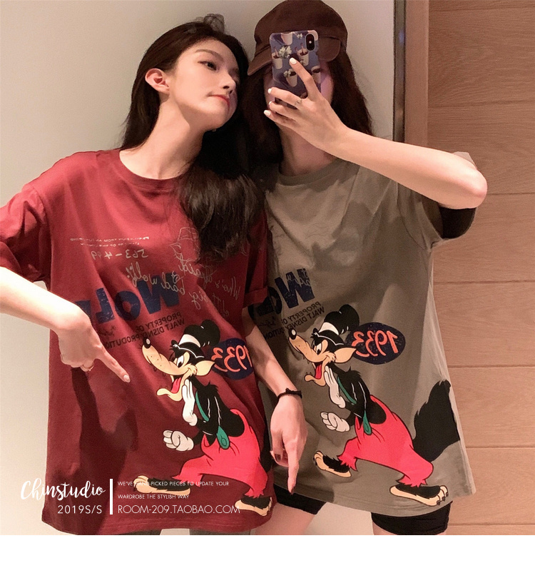 迪士尼三只小猪字母印花卡通短袖T恤女韩版宽松情侣装上衣-47.jpg