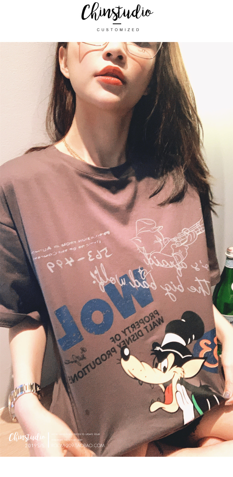 迪士尼三只小猪字母印花卡通短袖T恤女韩版宽松情侣装上衣-57.jpg