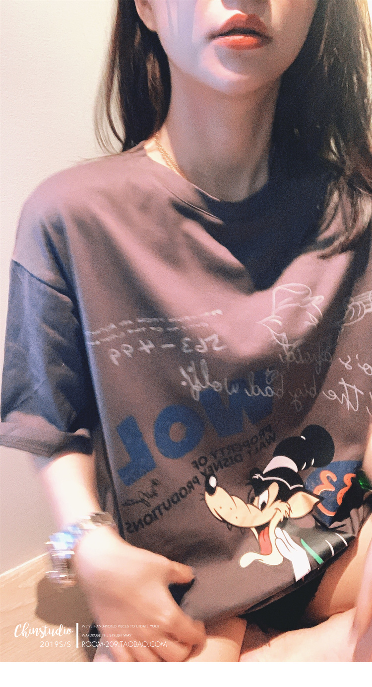 迪士尼三只小猪字母印花卡通短袖T恤女韩版宽松情侣装上衣-56.jpg