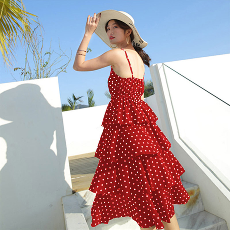 红色波点吊带连衣裙夏赫本风复古雪纺海边度假沙滩裙显瘦蛋糕长裙-1.jpg
