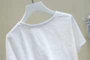 白色短袖t恤女夏季新款韩版宽松显瘦毛边v领竹节棉半袖体桖