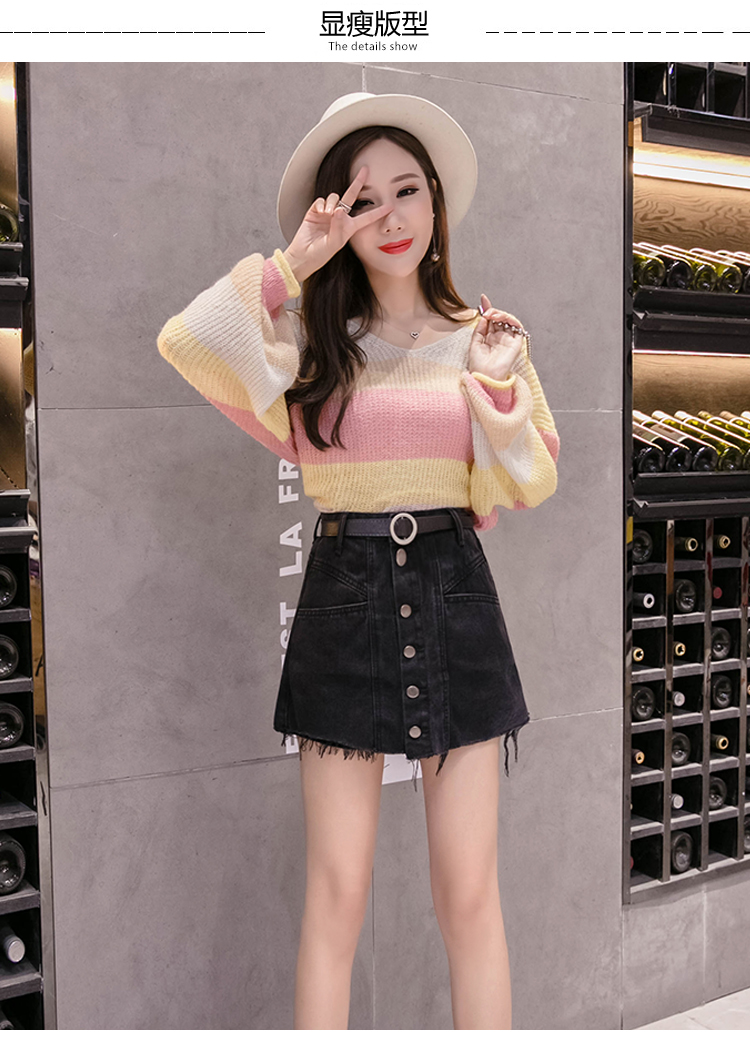 新款女装韩版时尚a字包臀裙裤一排扣毛边港味半身裙-4.jpg