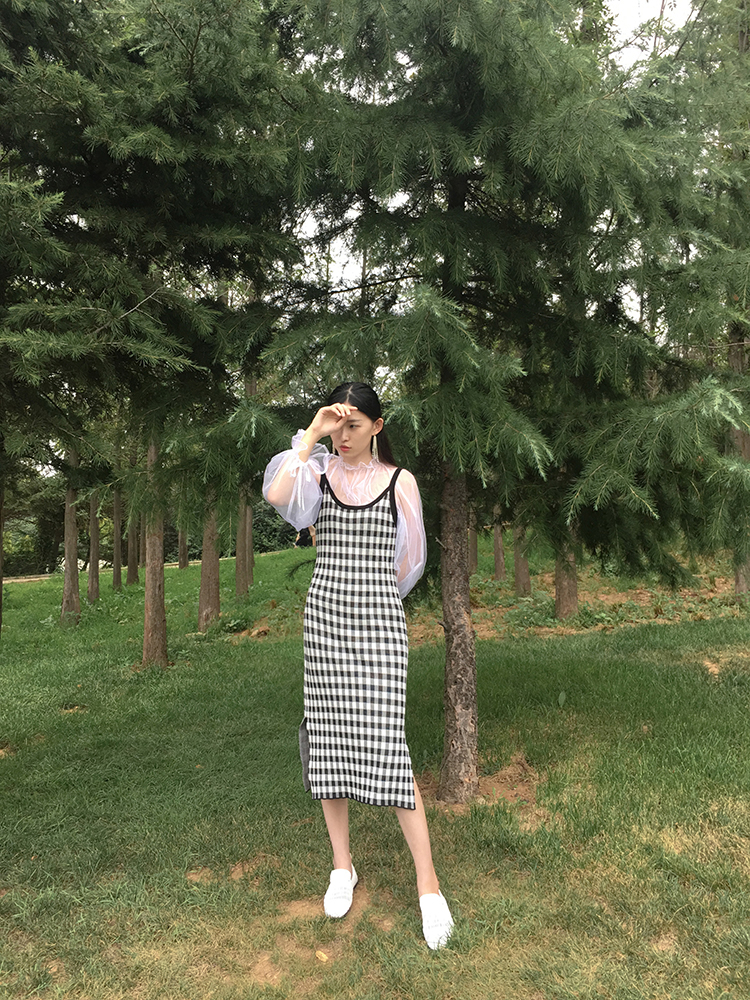 连衣裙女中长款格子春秋复古温柔风V领文艺针织打底裙-17.jpg