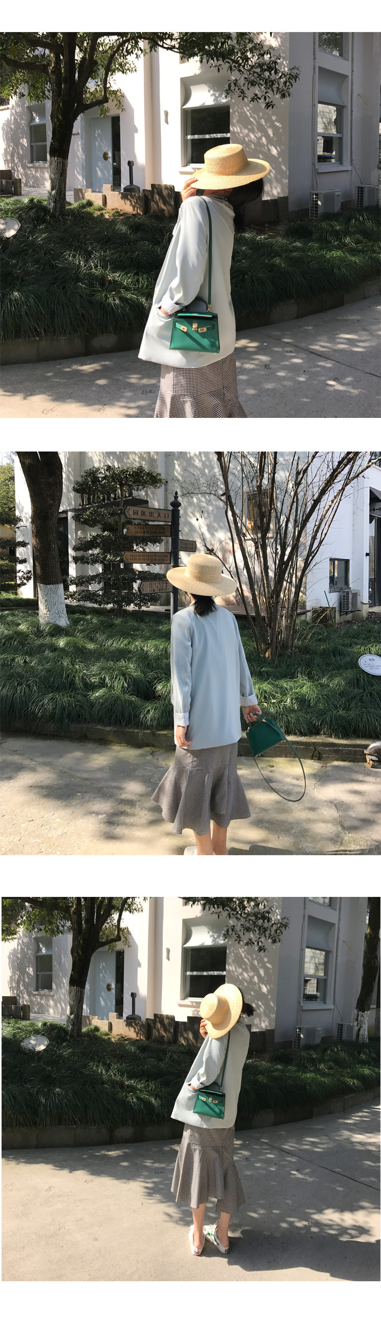 小鱼尾 99棉黑白格纹千鸟格不规则高腰鱼尾半裙女-7.jpg