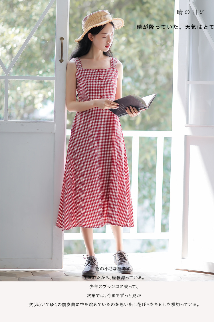 法式复古格子连衣裙收腰显瘦清新中长款过膝吊带裙女2019夏季新款-15.jpg