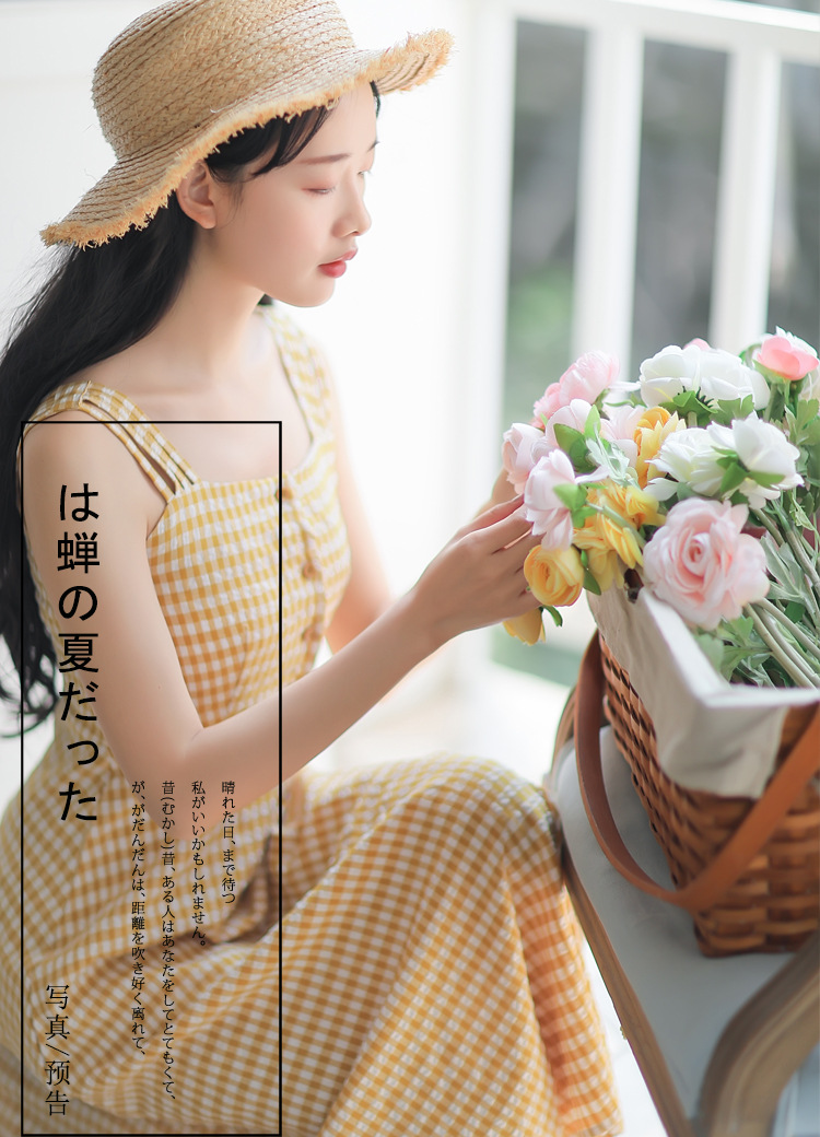 法式复古格子连衣裙收腰显瘦清新中长款过膝吊带裙女2019夏季新款-19.jpg