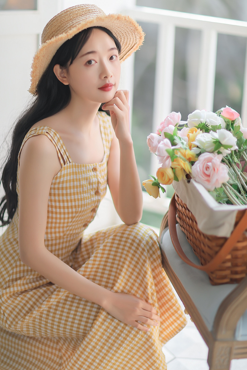 法式复古格子连衣裙收腰显瘦清新中长款过膝吊带裙女2019夏季新款-20.jpg