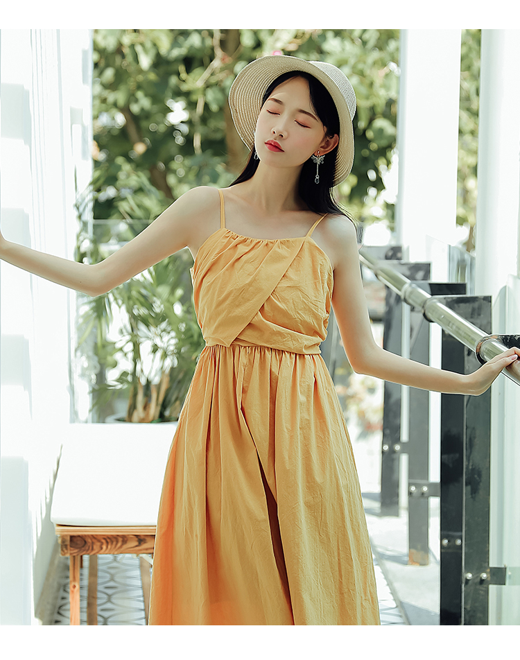 轻复古文艺气质连衣裙夏季海边度假纯色无袖吊带中长裙子-30.jpg
