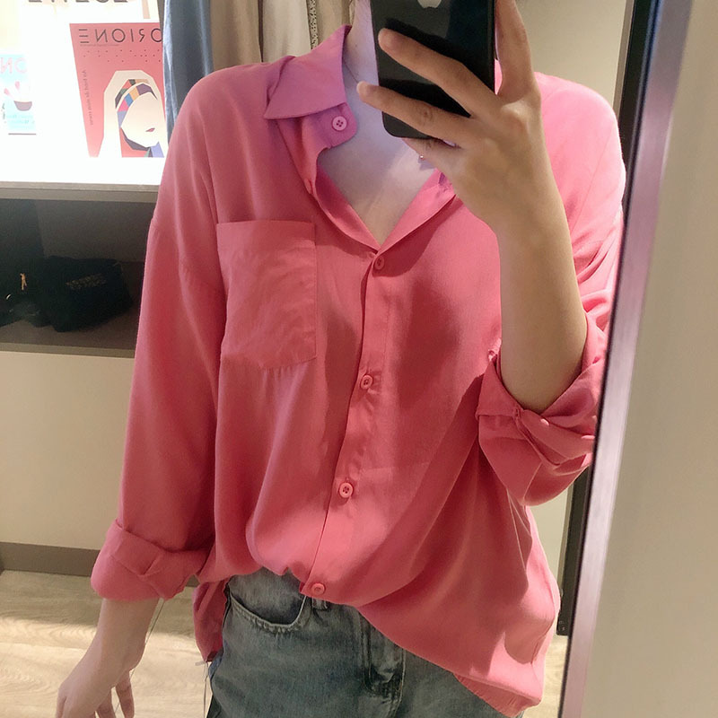 春上新韩版西瓜红V领上衣女水洗棉学生百搭长袖打底衬衫-9.jpg
