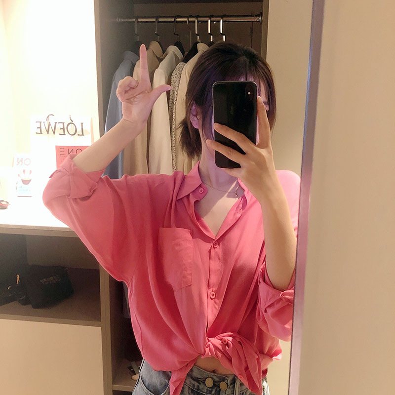 春上新韩版西瓜红V领上衣女水洗棉学生百搭长袖打底衬衫-11.jpg