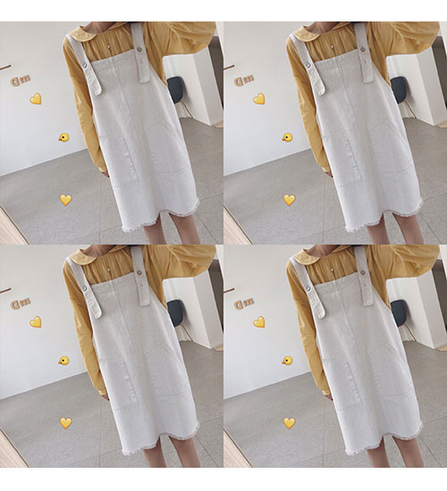 击中我的少女心小清新做旧白色毛边口袋背带裙女-8.jpg
