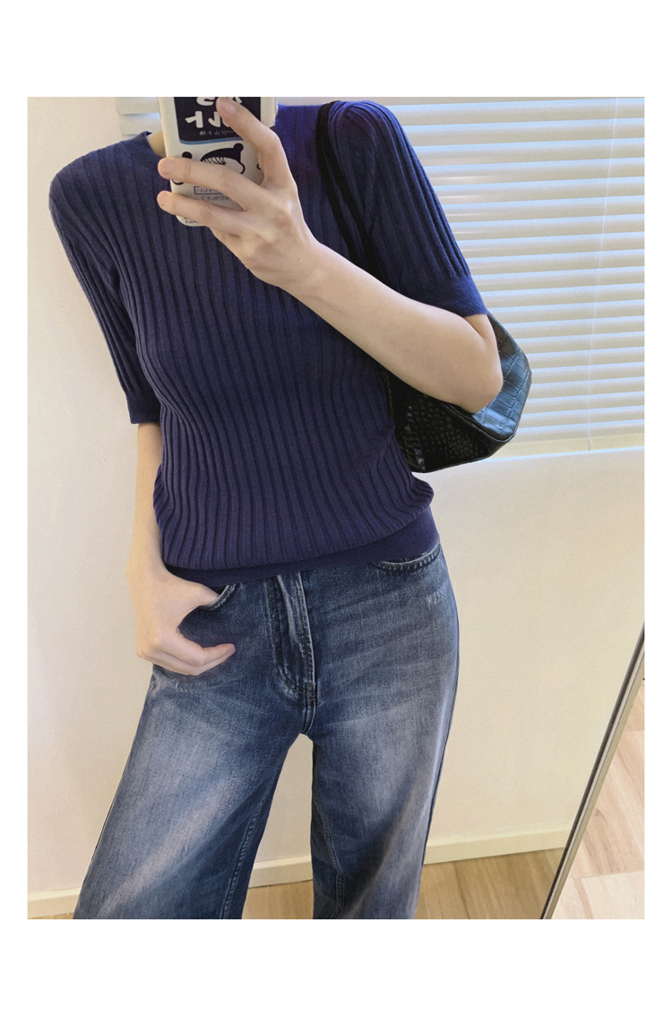 春新品气质好版型 美利奴羊毛修身罗纹坑条短袖针织-36.jpg