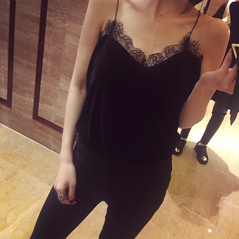妩媚小女人春夏超美睫毛蕾丝拼丝绒V领百搭性感小吊带背心-5.jpg