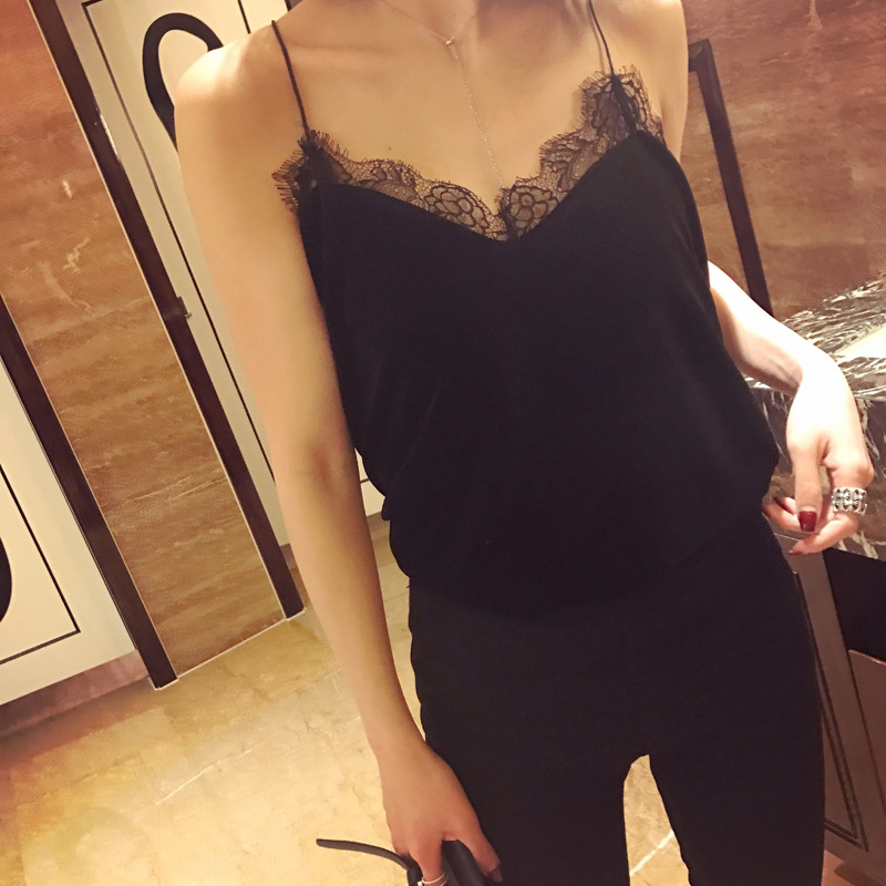 妩媚小女人春夏超美睫毛蕾丝拼丝绒V领百搭性感小吊带背心-8.jpg