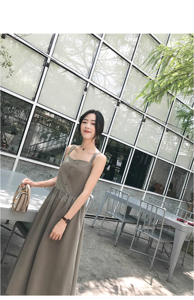 绿色吊带连衣裙小个子清新款流行夏季天收腰复古外穿裙子长款-45.jpg