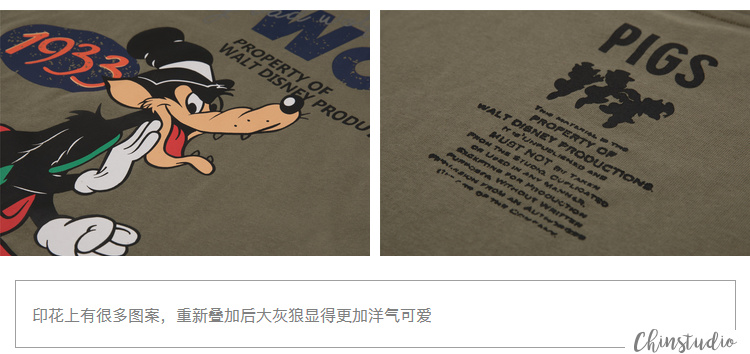迪士尼三只小猪字母印花卡通短袖T恤女韩版宽松情侣装上衣-10.jpg