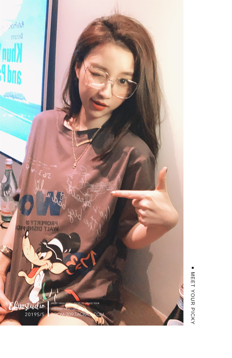 迪士尼三只小猪字母印花卡通短袖T恤女韩版宽松情侣装上衣-19.jpg