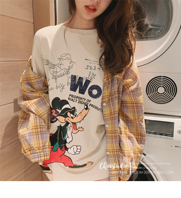迪士尼三只小猪字母印花卡通短袖T恤女韩版宽松情侣装上衣-24.jpg