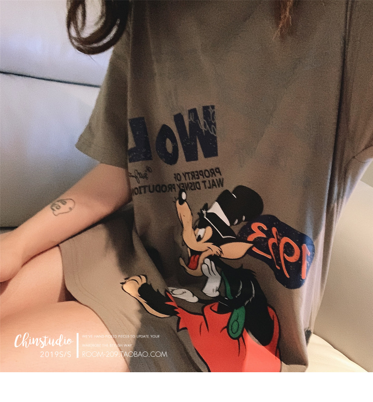 迪士尼三只小猪字母印花卡通短袖T恤女韩版宽松情侣装上衣-29.jpg
