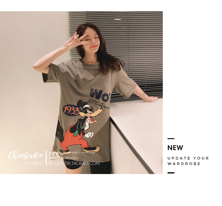 迪士尼三只小猪字母印花卡通短袖T恤女韩版宽松情侣装上衣-30.jpg