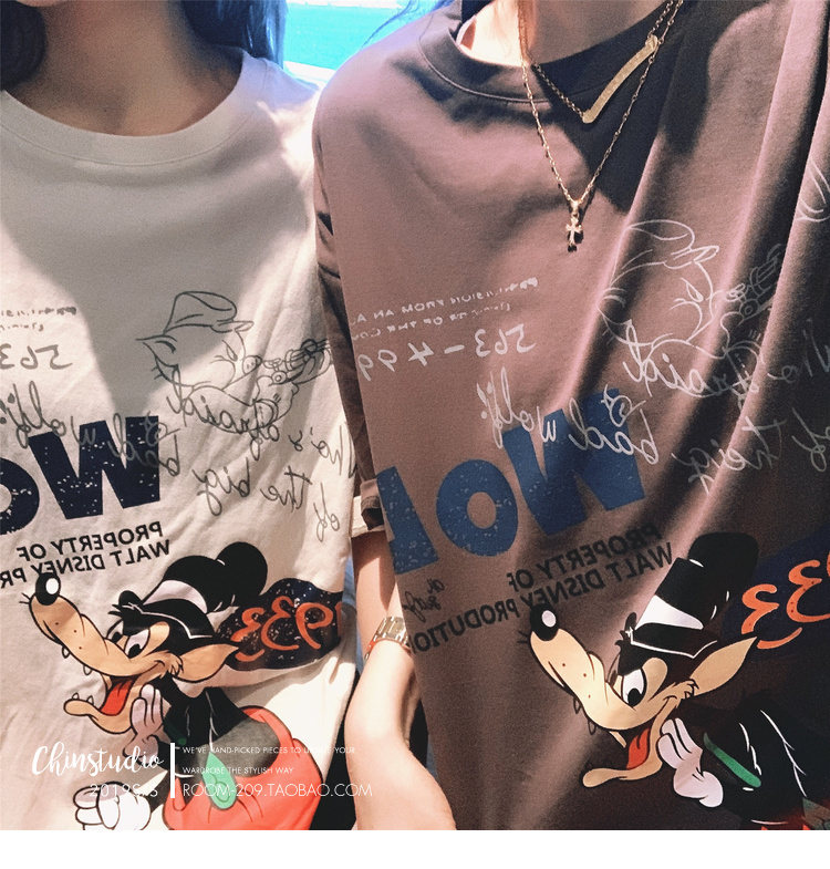 迪士尼三只小猪字母印花卡通短袖T恤女韩版宽松情侣装上衣-35.jpg