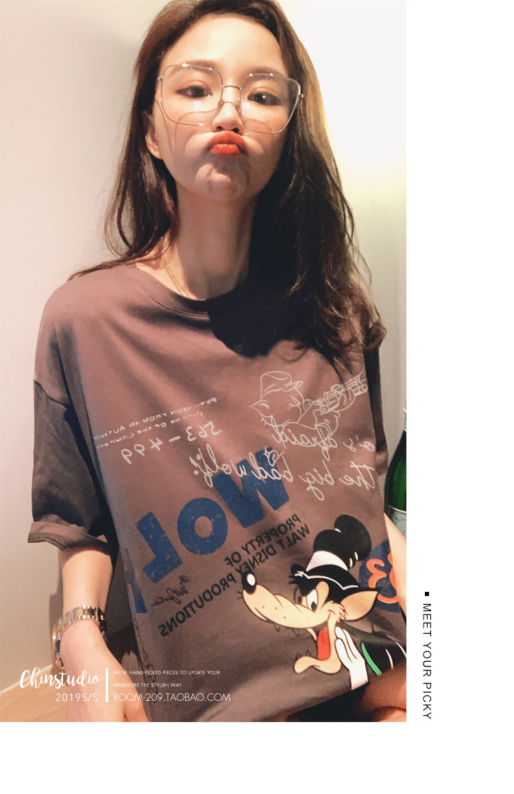 迪士尼三只小猪字母印花卡通短袖T恤女韩版宽松情侣装上衣-37.jpg