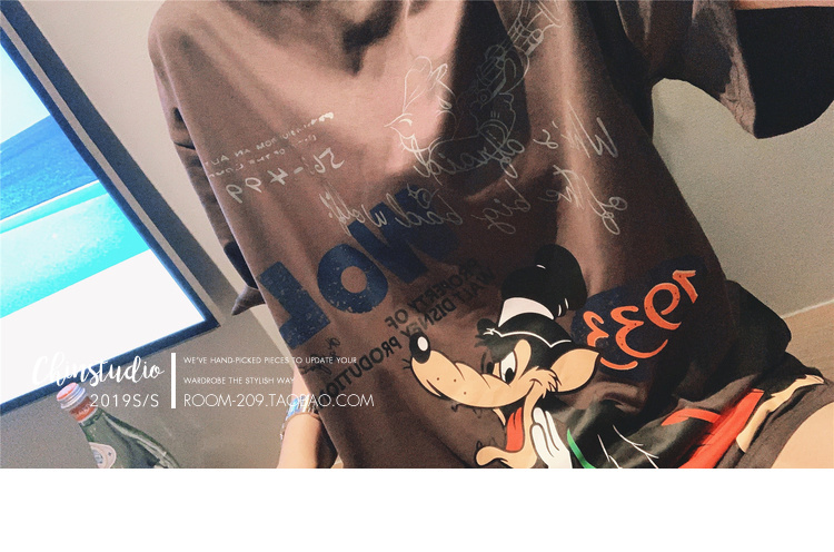 迪士尼三只小猪字母印花卡通短袖T恤女韩版宽松情侣装上衣-49.jpg