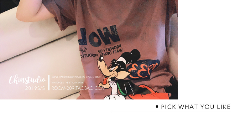 迪士尼三只小猪字母印花卡通短袖T恤女韩版宽松情侣装上衣-61.jpg