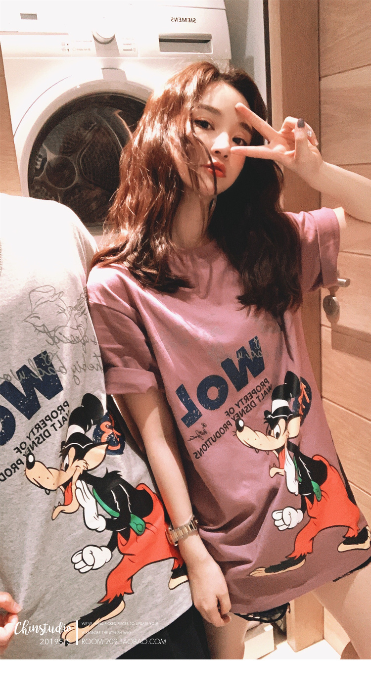 迪士尼三只小猪字母印花卡通短袖T恤女韩版宽松情侣装上衣-63.jpg