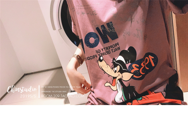 迪士尼三只小猪字母印花卡通短袖T恤女韩版宽松情侣装上衣-62.jpg