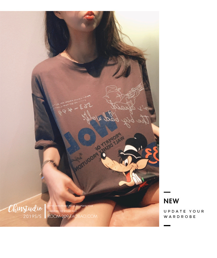 迪士尼三只小猪字母印花卡通短袖T恤女韩版宽松情侣装上衣-66.jpg