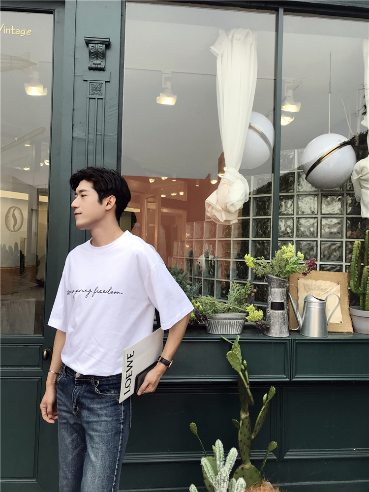 2色简约时尚百搭chic韩风手写英文印花圆领T恤男-2.jpg