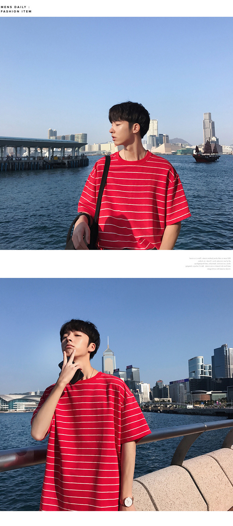 夏季新款男韩版学生中性INS宽松休闲条纹圆领短袖T恤打底衫-4.jpg