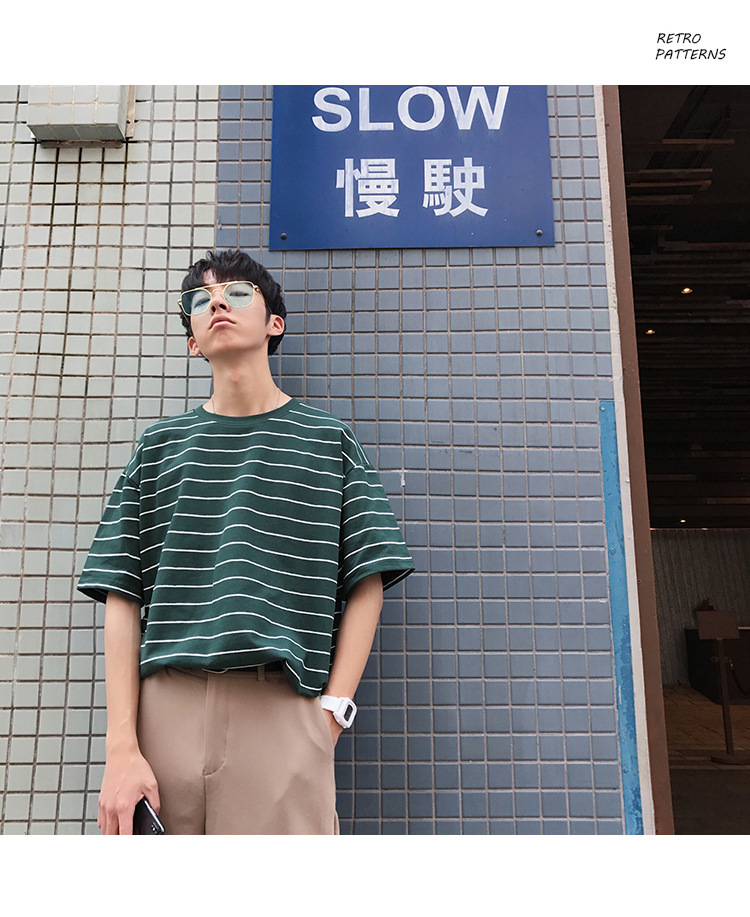 夏季新款男韩版学生中性INS宽松休闲条纹圆领短袖T恤打底衫-14.jpg