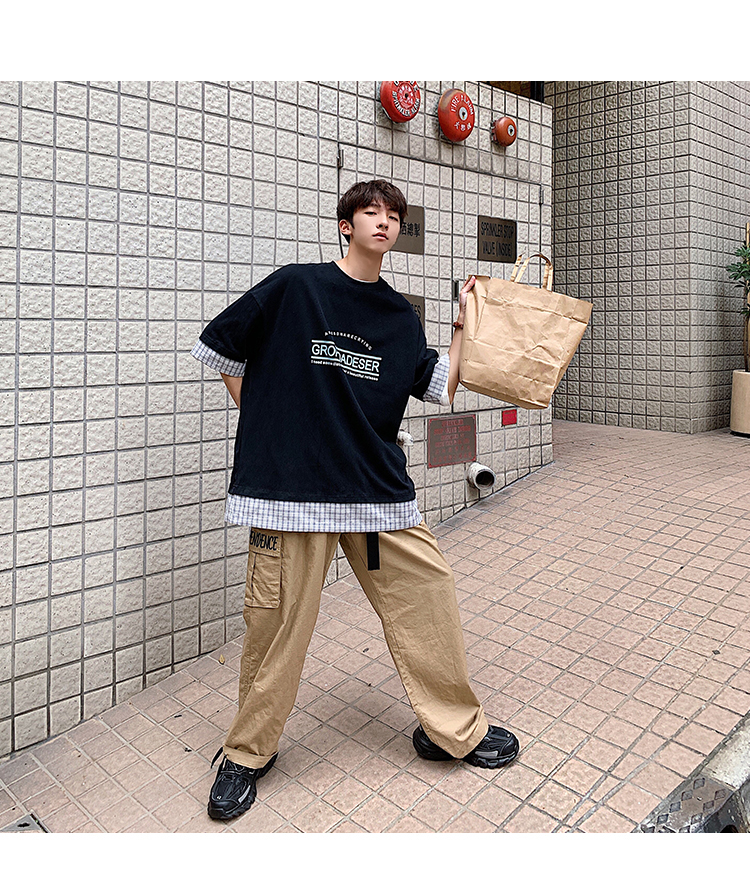 港味潮男馆夏季新款chic假两件拼接上衣韩版潮流宽松短袖T恤衣服-3.jpg