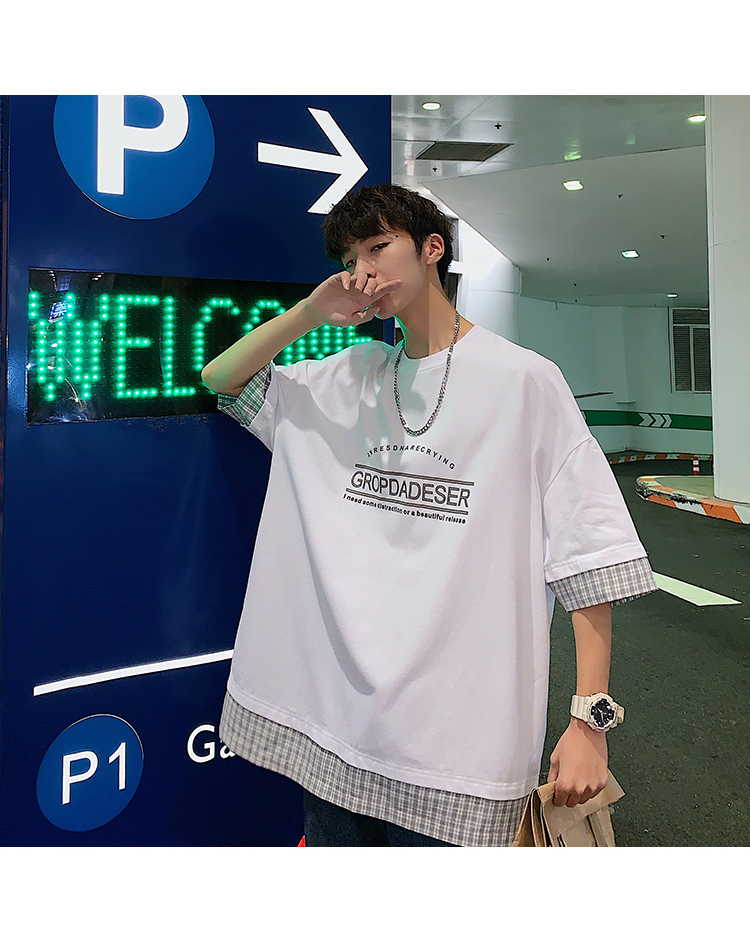 港味潮男馆夏季新款chic假两件拼接上衣韩版潮流宽松短袖T恤衣服-24.jpg