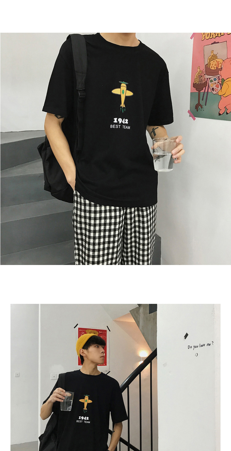 韩版夏季新款纯棉文艺青年百搭男装卡通飞机圆领短袖印花T恤情侣-1.jpg