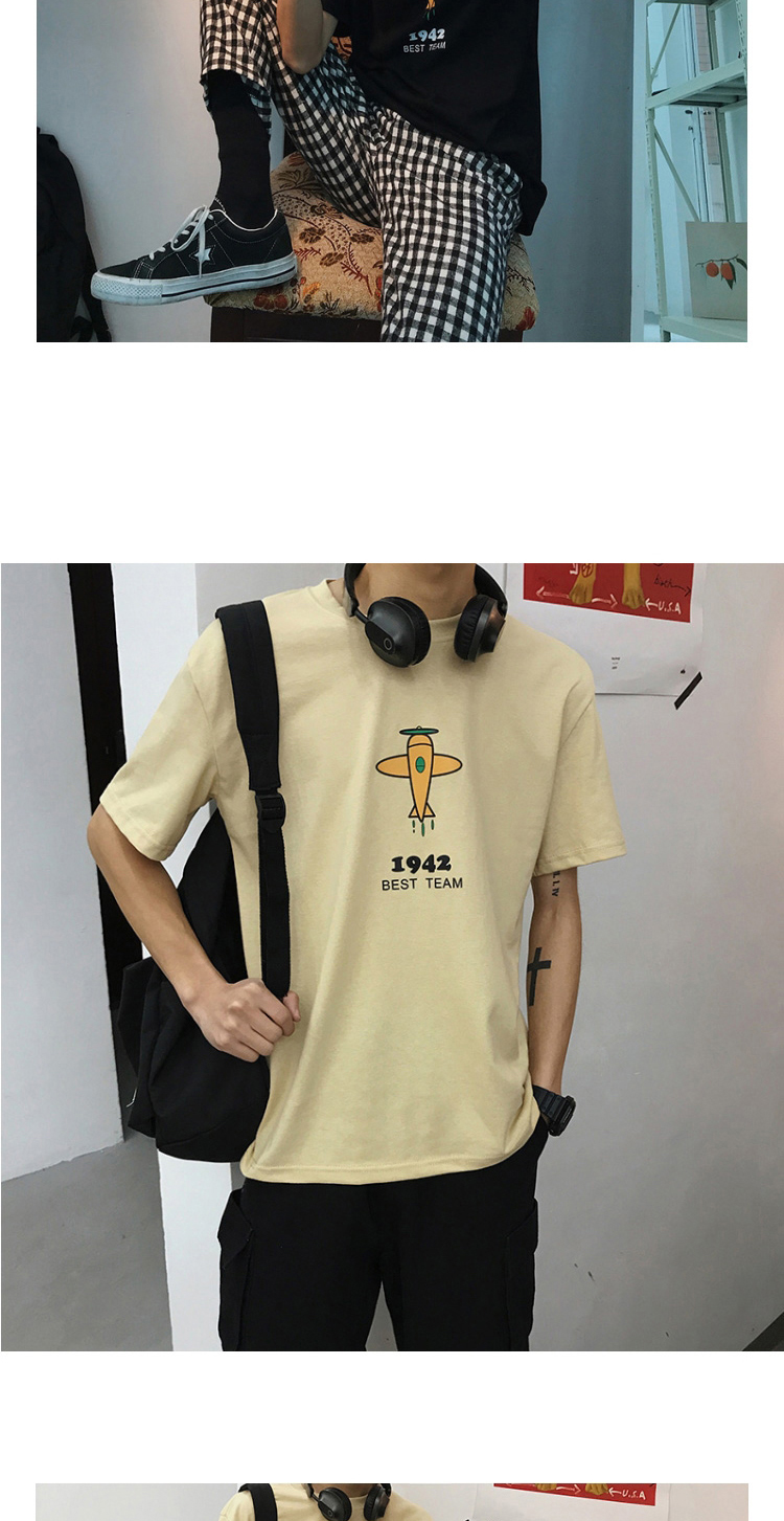 韩版夏季新款纯棉文艺青年百搭男装卡通飞机圆领短袖印花T恤情侣-8.jpg
