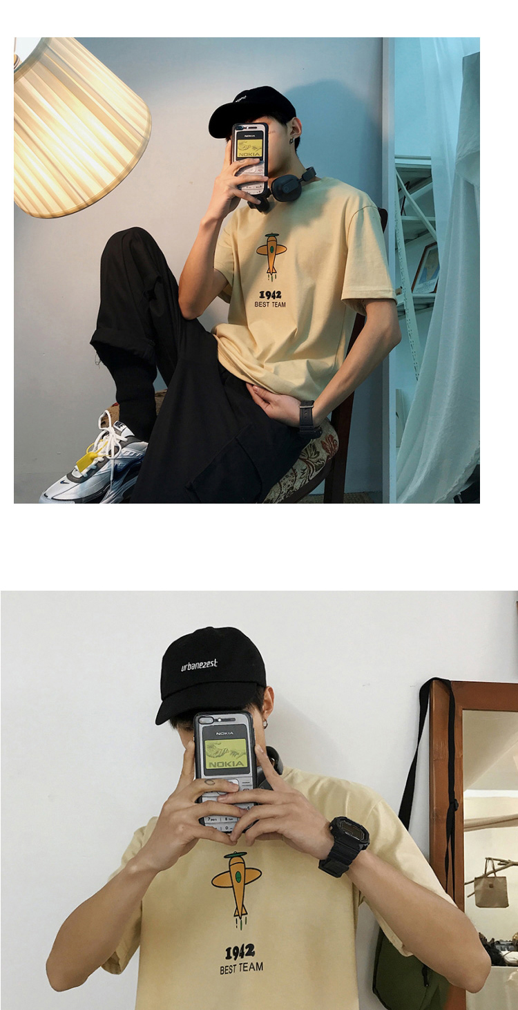 韩版夏季新款纯棉文艺青年百搭男装卡通飞机圆领短袖印花T恤情侣-12.jpg