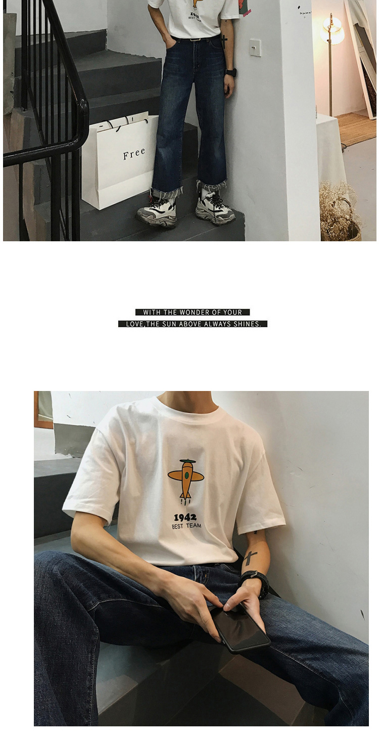 韩版夏季新款纯棉文艺青年百搭男装卡通飞机圆领短袖印花T恤情侣-18.jpg