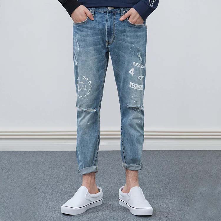 春夏正品男士新品X-line印花宽松破洞九分牛仔裤-1.jpg