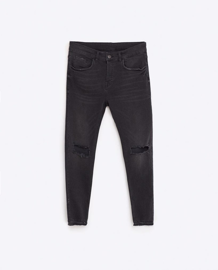 新品高质量Skinny Fit黑色破洞紧身弹力牛仔裤毛边百搭小脚裤-1.jpg