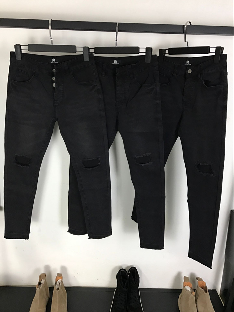 新品高质量Skinny Fit黑色破洞紧身弹力牛仔裤毛边百搭小脚裤-2.jpg
