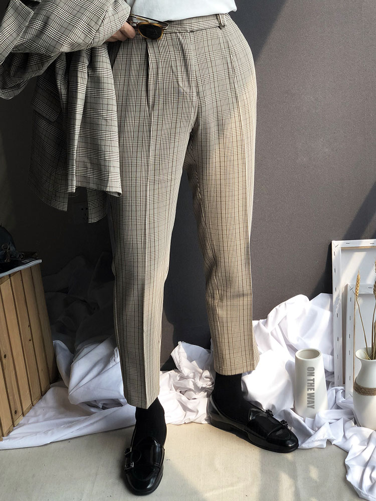 ins红人款 oversize宽松千鸟格西服韩国青年简约复古套装男女同款-1.jpg